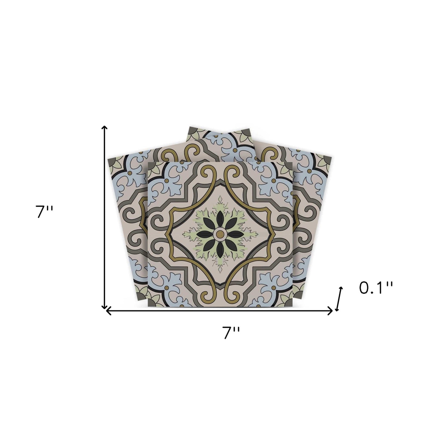 7" X 7" Taupe and Blue Scroll Peel and Stick Tiles - Homeroots - Flyclothing LLC