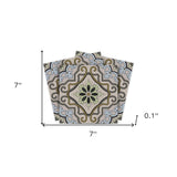 7" X 7" Taupe and Blue Scroll Peel and Stick Tiles - Homeroots - Flyclothing LLC