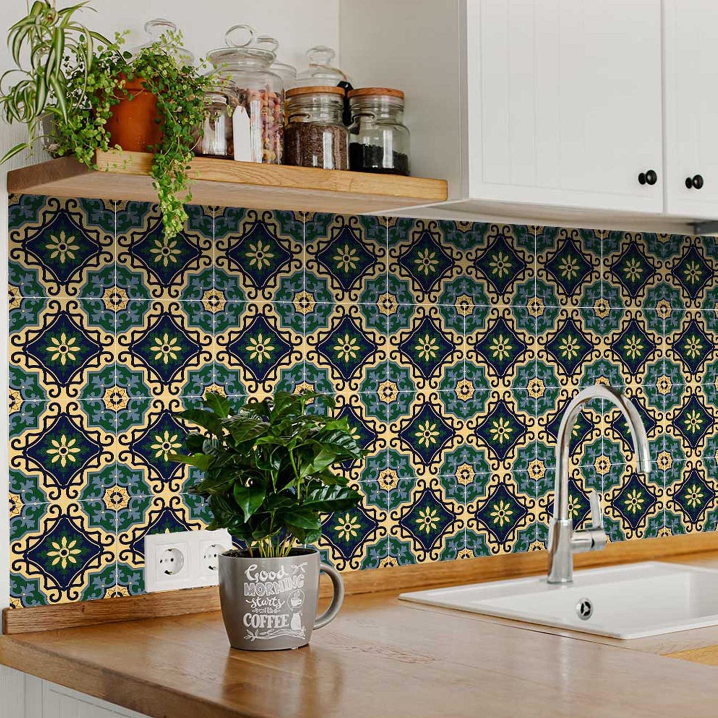 7" X 7" Agean Blue and Green Peel and Stick Tiles - Homeroots - Flyclothing LLC