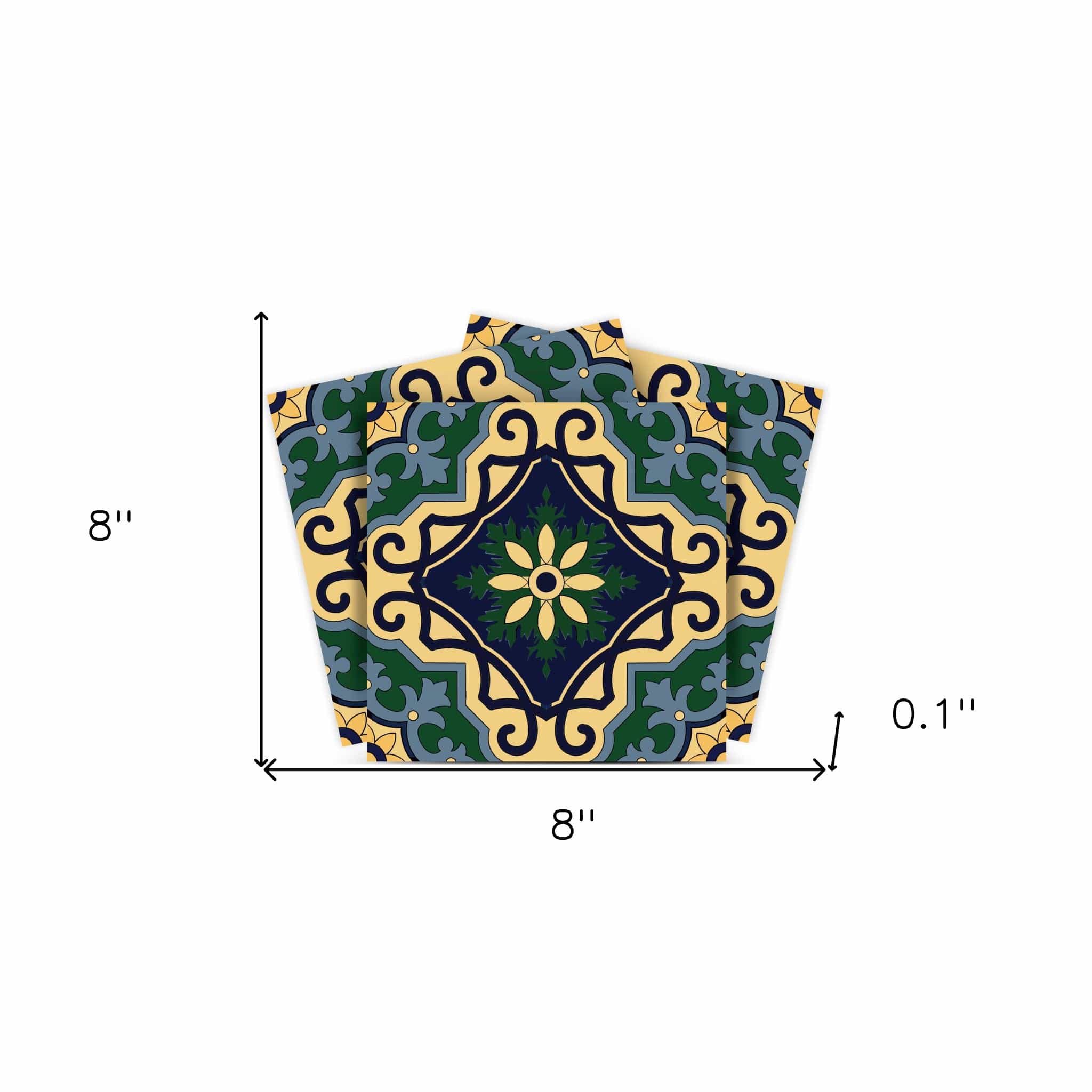 8" X 8" Agean Blue and Green Peel and Stick Tiles - Homeroots - Flyclothing LLC