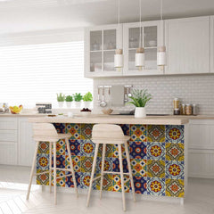 6" X 6" Blue And Yellow Mosaic Peel And Stick Removable Tiles - Homeroots