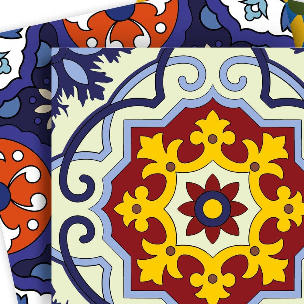 6" X 6" Blue And Yellow Mosaic Peel And Stick Removable Tiles - Homeroots