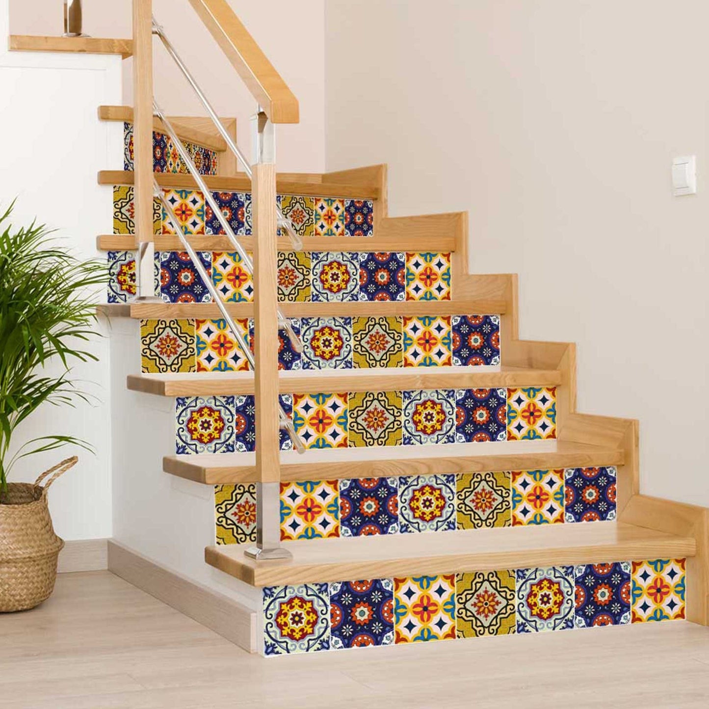 7" X 7" Blue And Yellow Mosaic Peel And Stick Removable Tiles - Homeroots - Flyclothing LLC