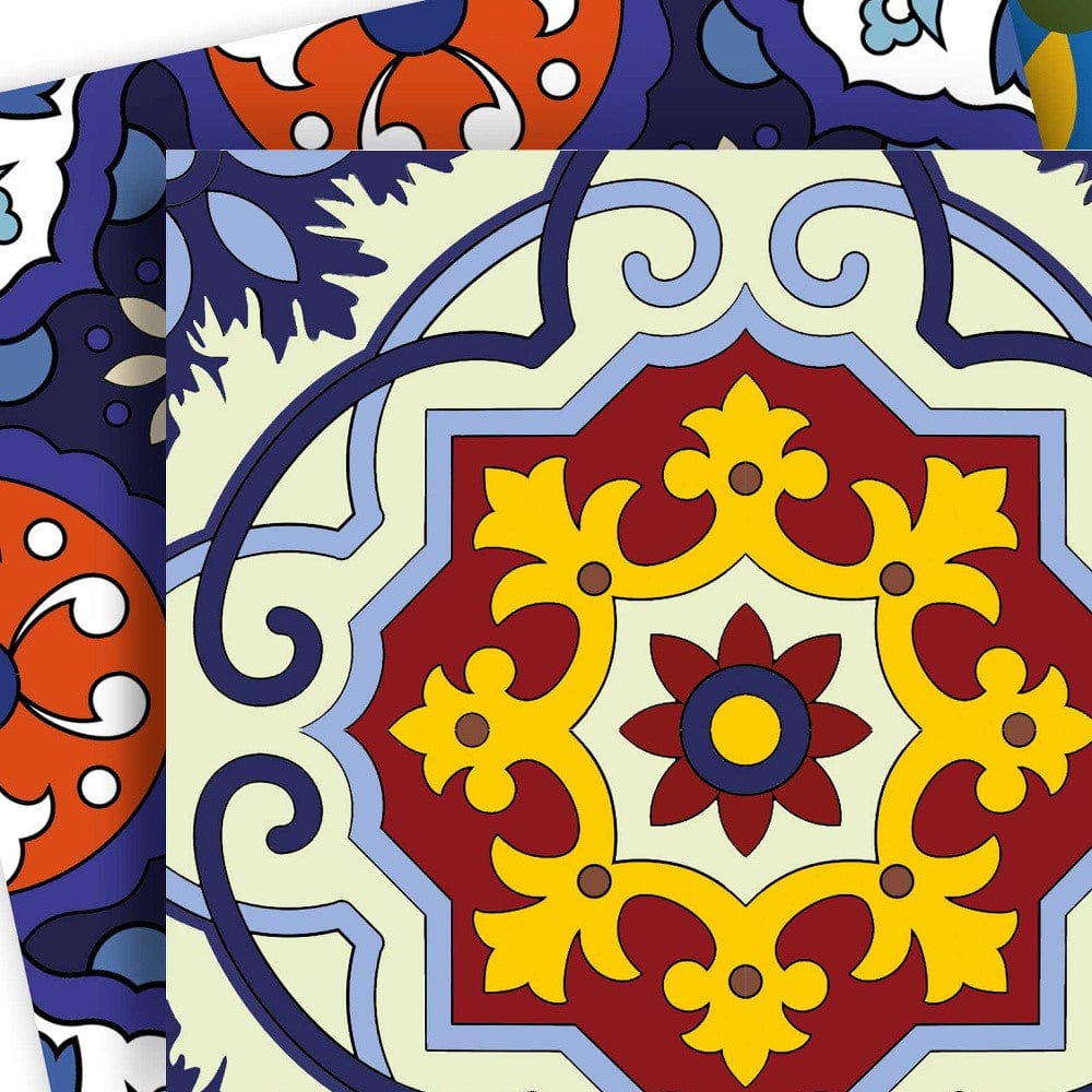 7" X 7" Blue And Yellow Mosaic Peel And Stick Removable Tiles - Homeroots