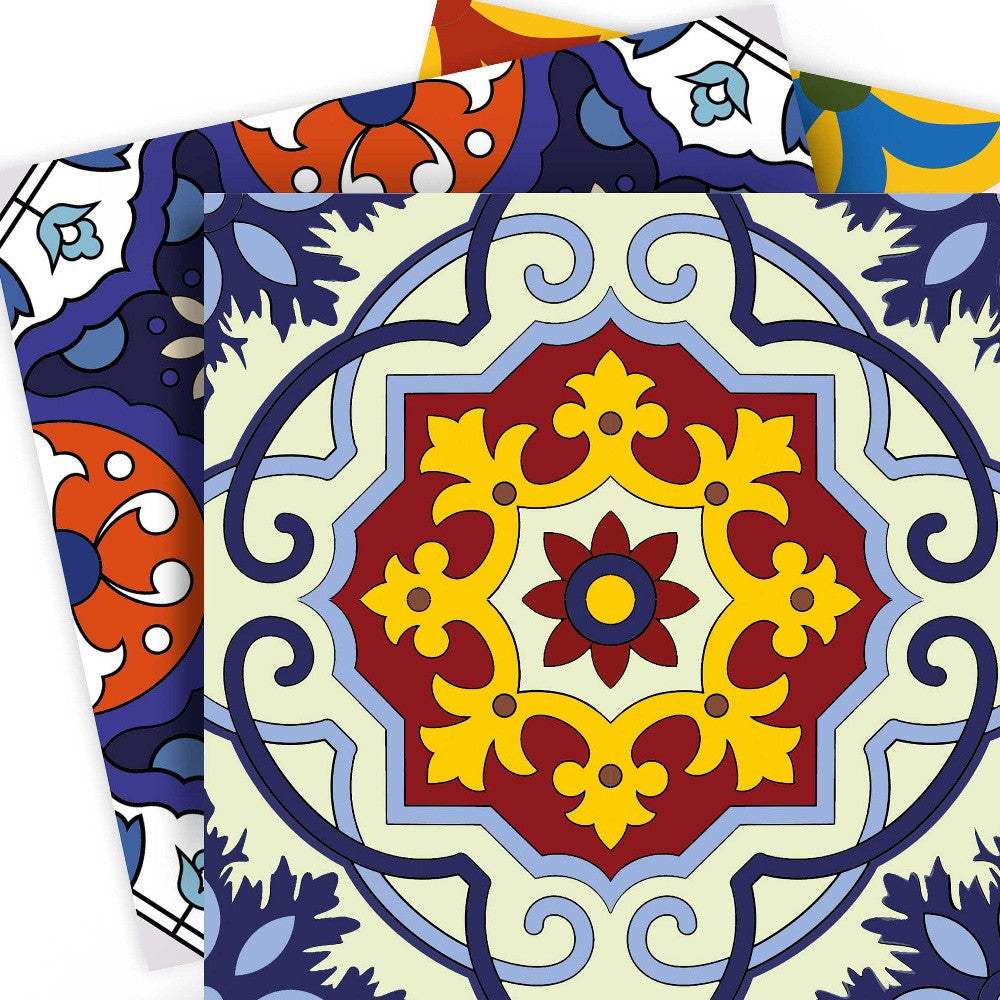8" X 8" Blue And Yellow Mosaic Peel And Stick Removable Tiles - Homeroots - Flyclothing LLC