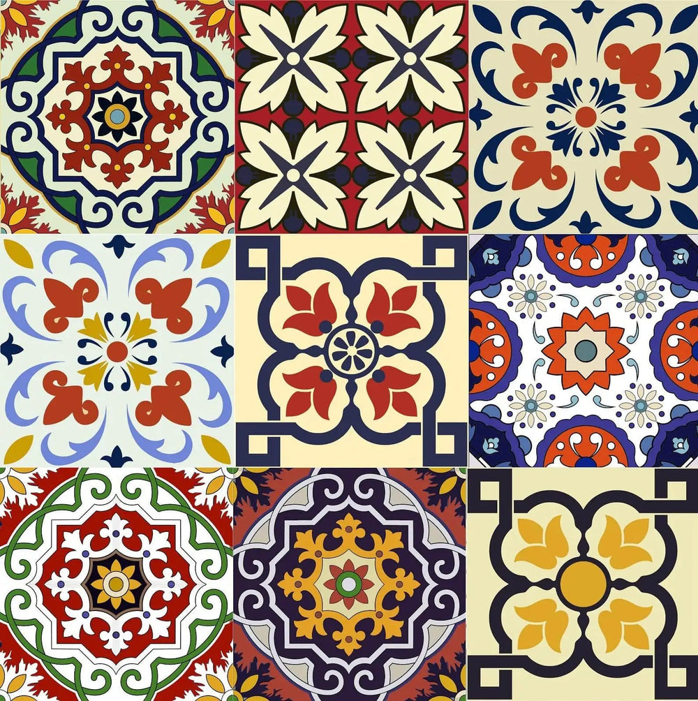 5" X 5" Blue Red Yellow Mosaic Peel And Stick Tiles - Homeroots - Flyclothing LLC