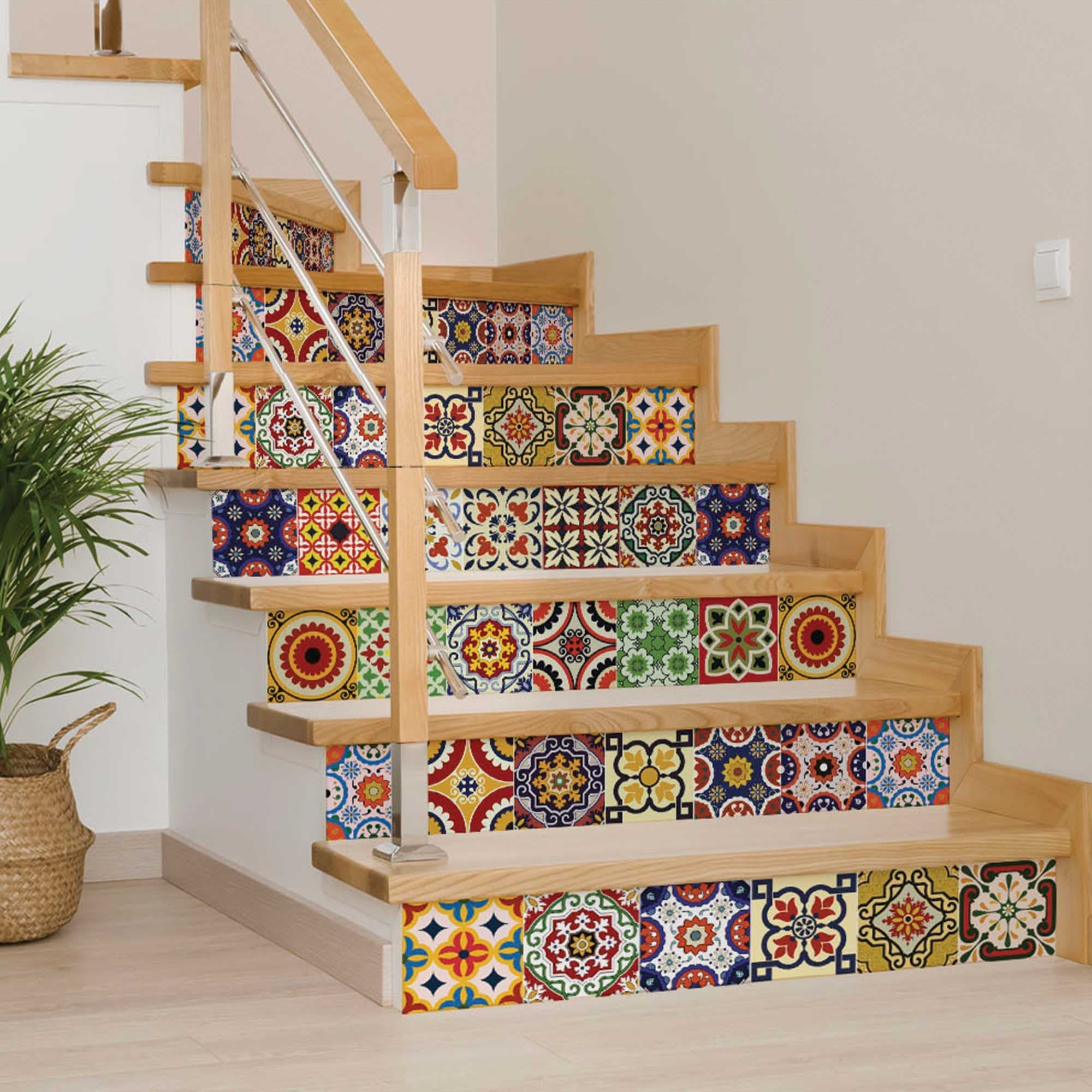 5" X 5" Blue Red Yellow Mosaic Peel And Stick Tiles - Homeroots - Flyclothing LLC