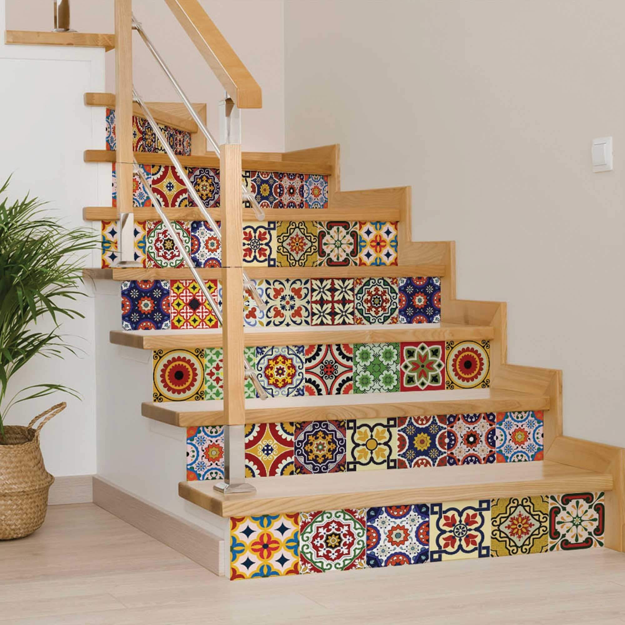 6" X 6" Blue Red Yellow Mosaic Peel And Stick Tiles - Homeroots - Flyclothing LLC