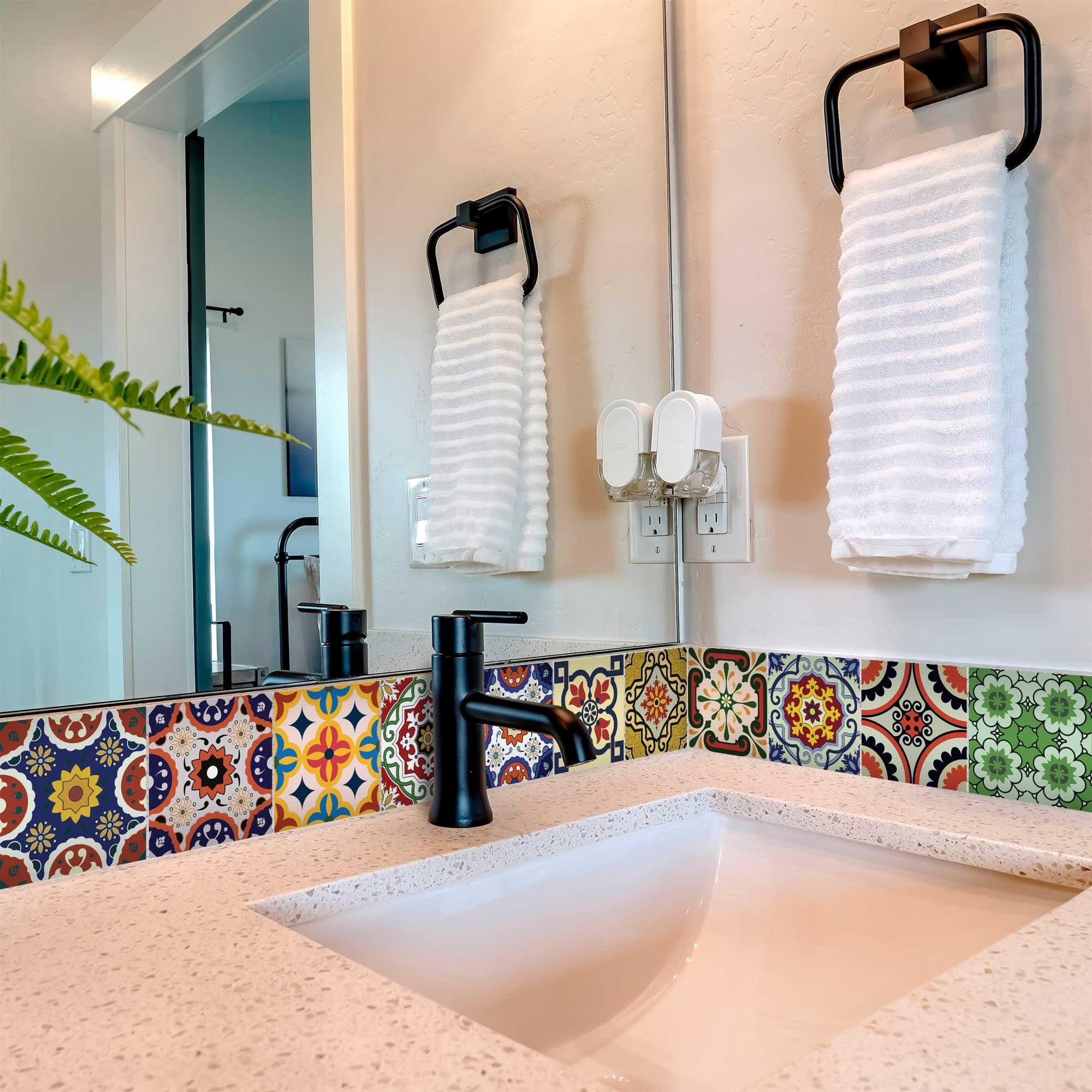 8" X 8" Blue Red Yellow Mosaic Peel And Stick Tiles - Homeroots - Flyclothing LLC