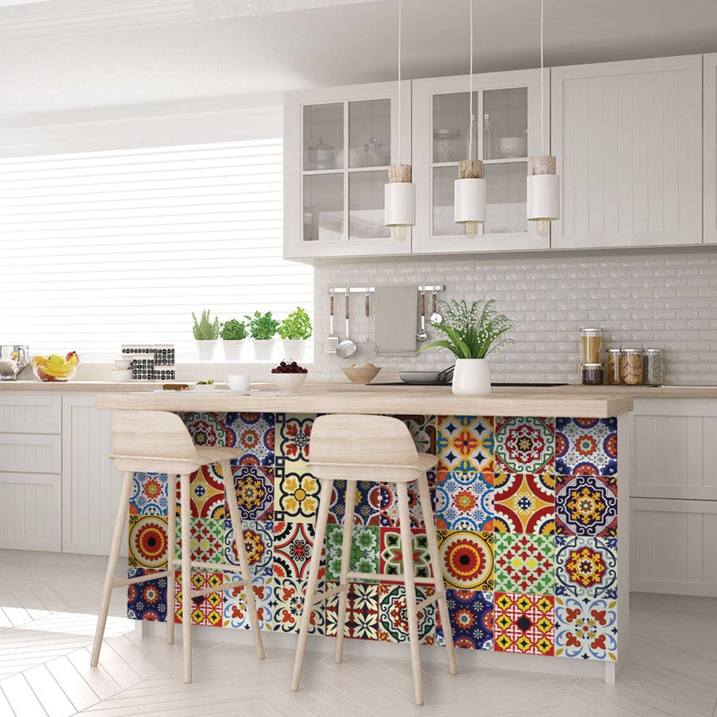 8" X 8" Blue Red Yellow Mosaic Peel And Stick Tiles - Homeroots - Flyclothing LLC