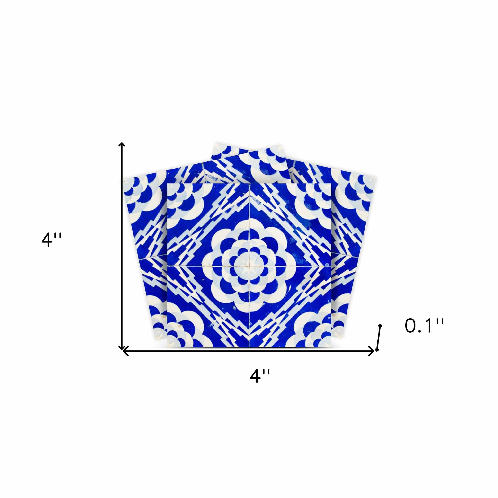 4" X 4" Blue And White Gerbera Peel And Stick Removable Tiles - Homeroots - Flyclothing LLC
