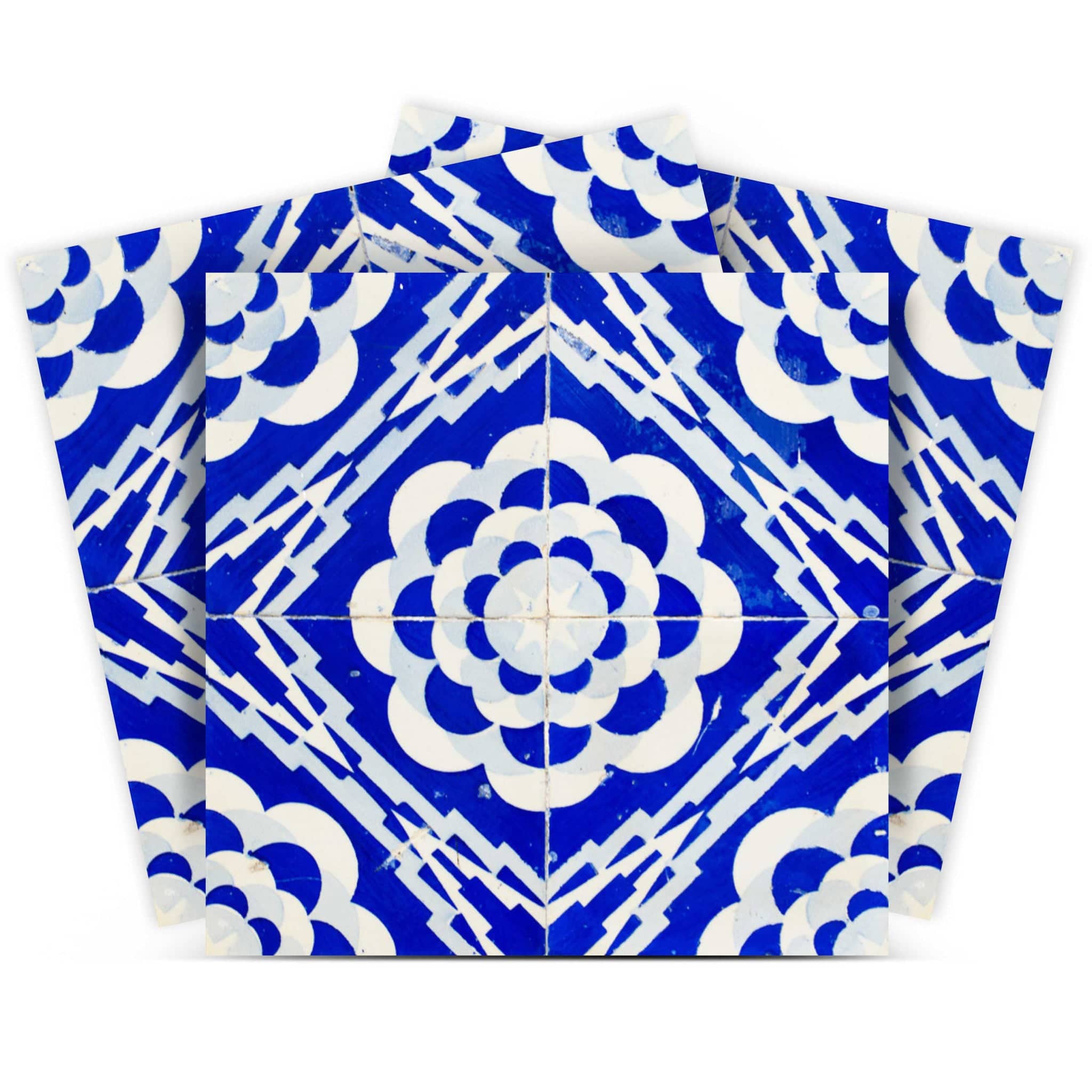6" X 6" Blue And White Gerbera Peel And Stick Removable Tiles - Homeroots