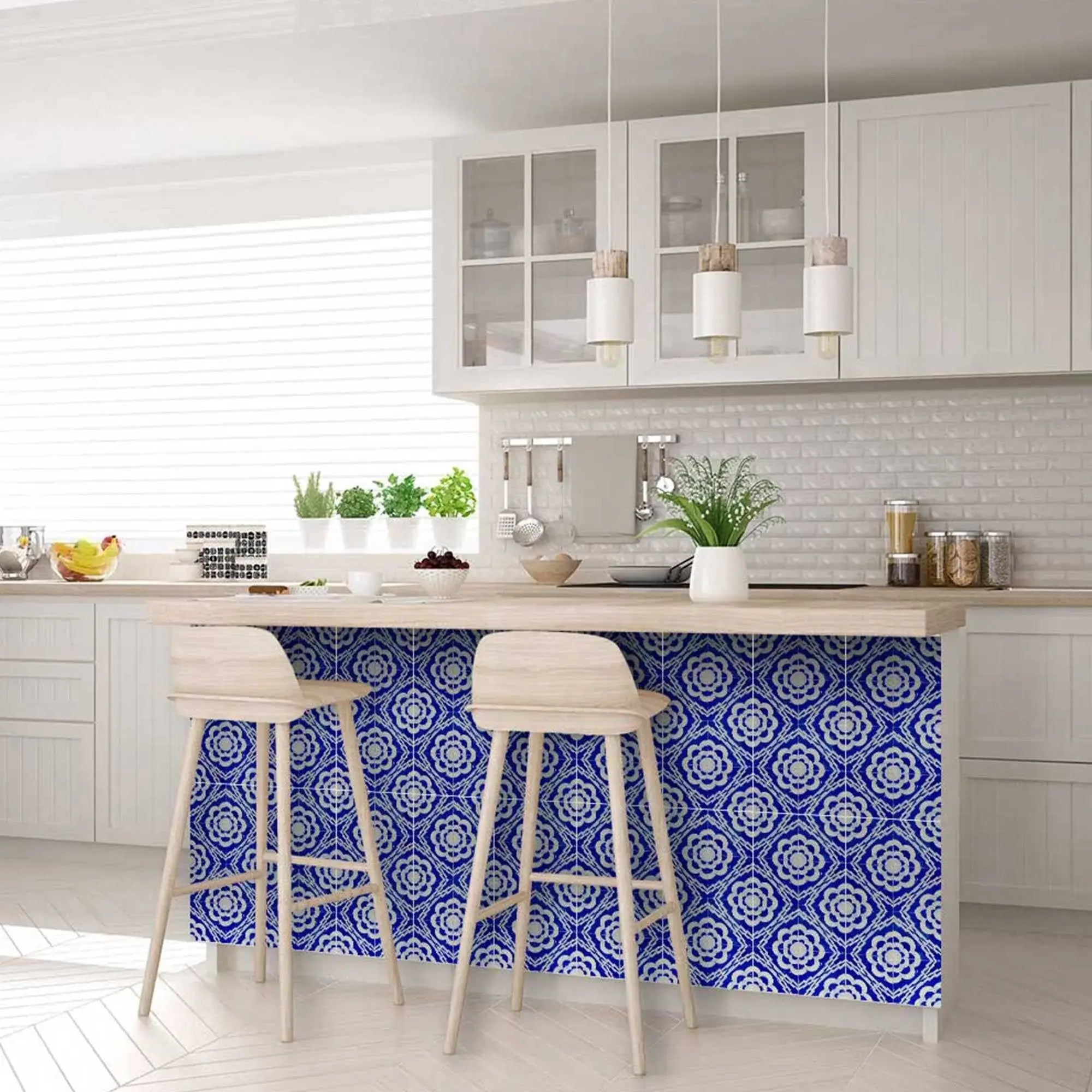 6" X 6" Blue And White Gerbera Peel And Stick Removable Tiles - Homeroots - Flyclothing LLC