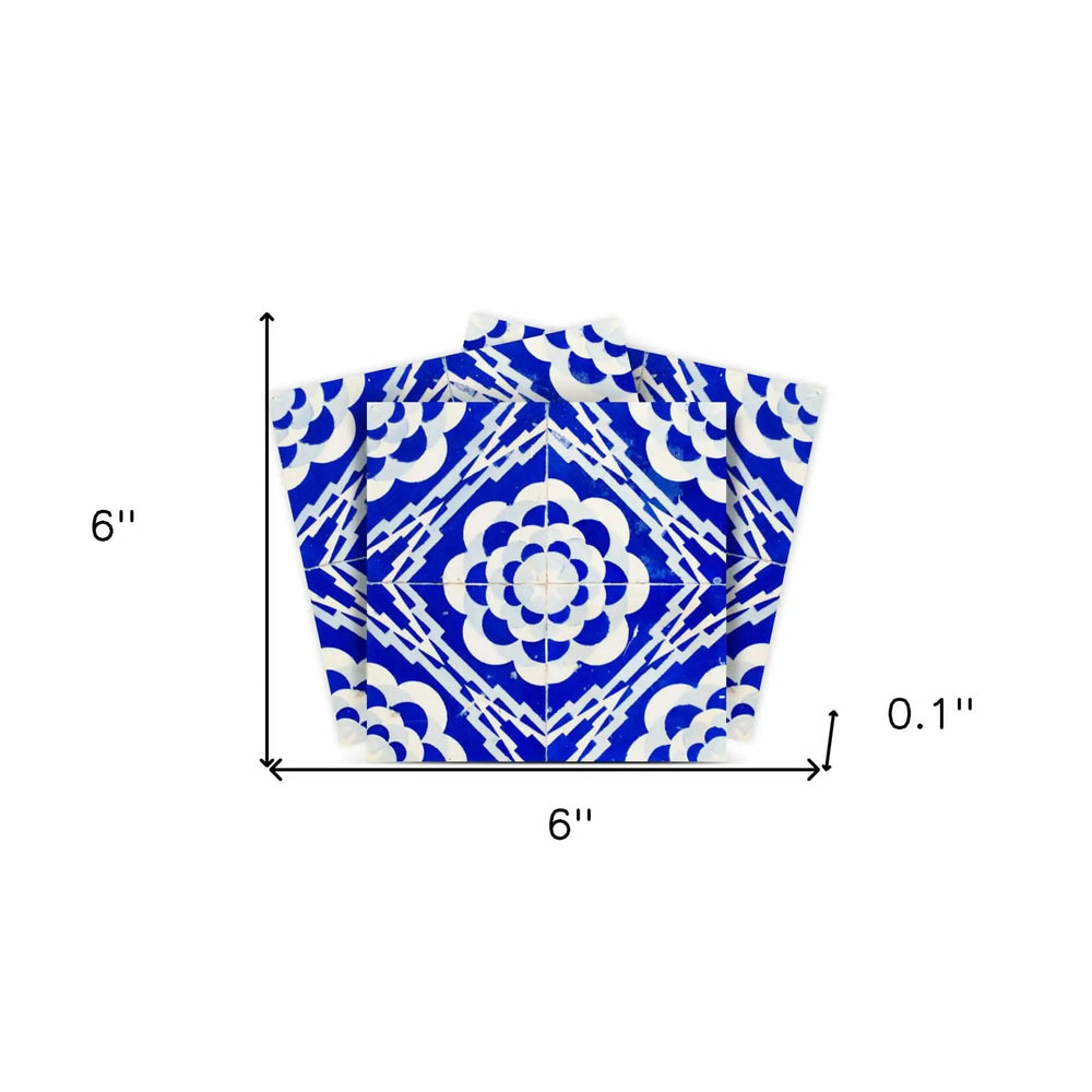 6" X 6" Blue And White Gerbera Peel And Stick Removable Tiles - Homeroots