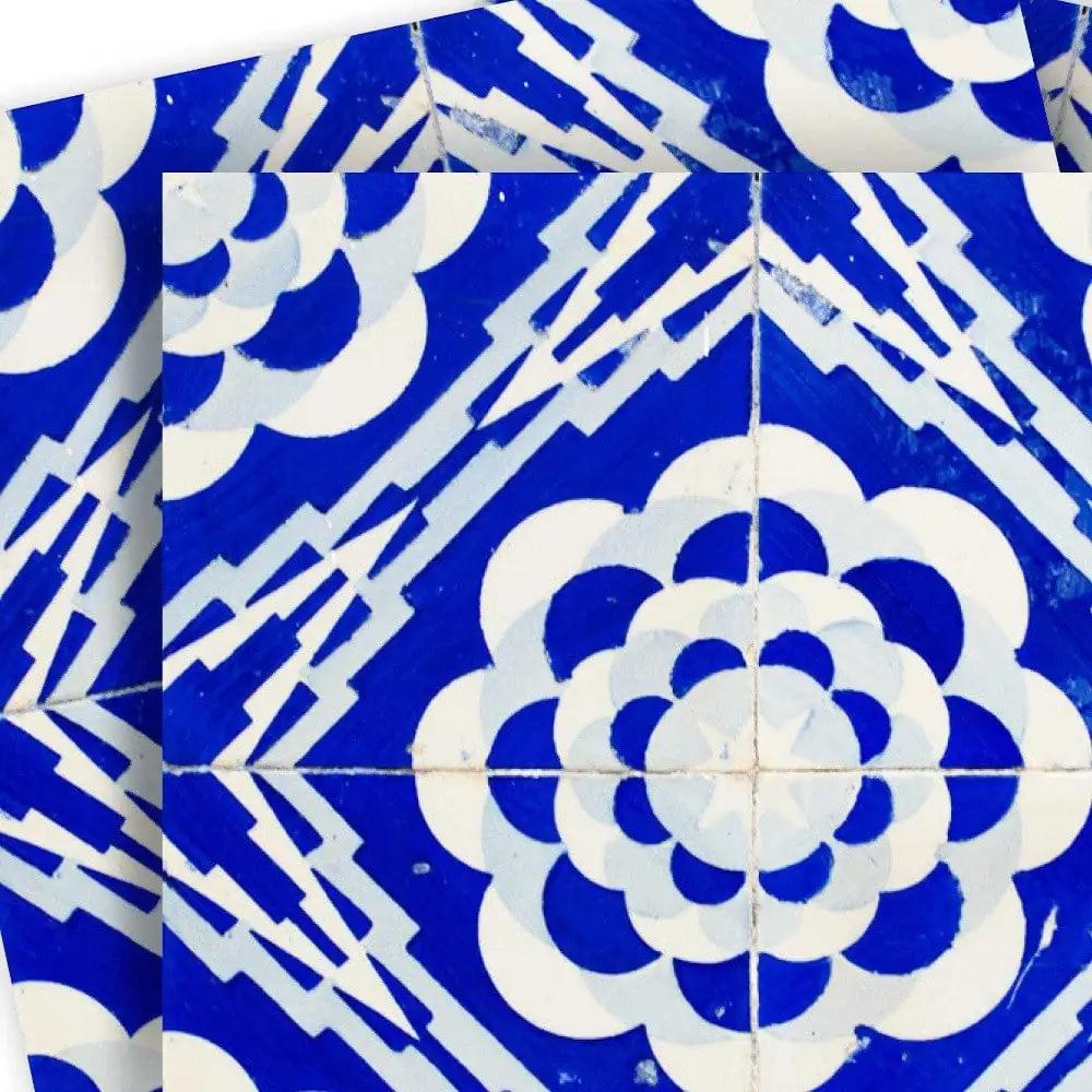 6" X 6" Blue And White Gerbera Peel And Stick Removable Tiles - Homeroots