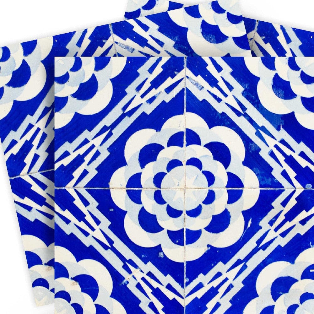 6" X 6" Blue And White Gerbera Peel And Stick Removable Tiles - Homeroots