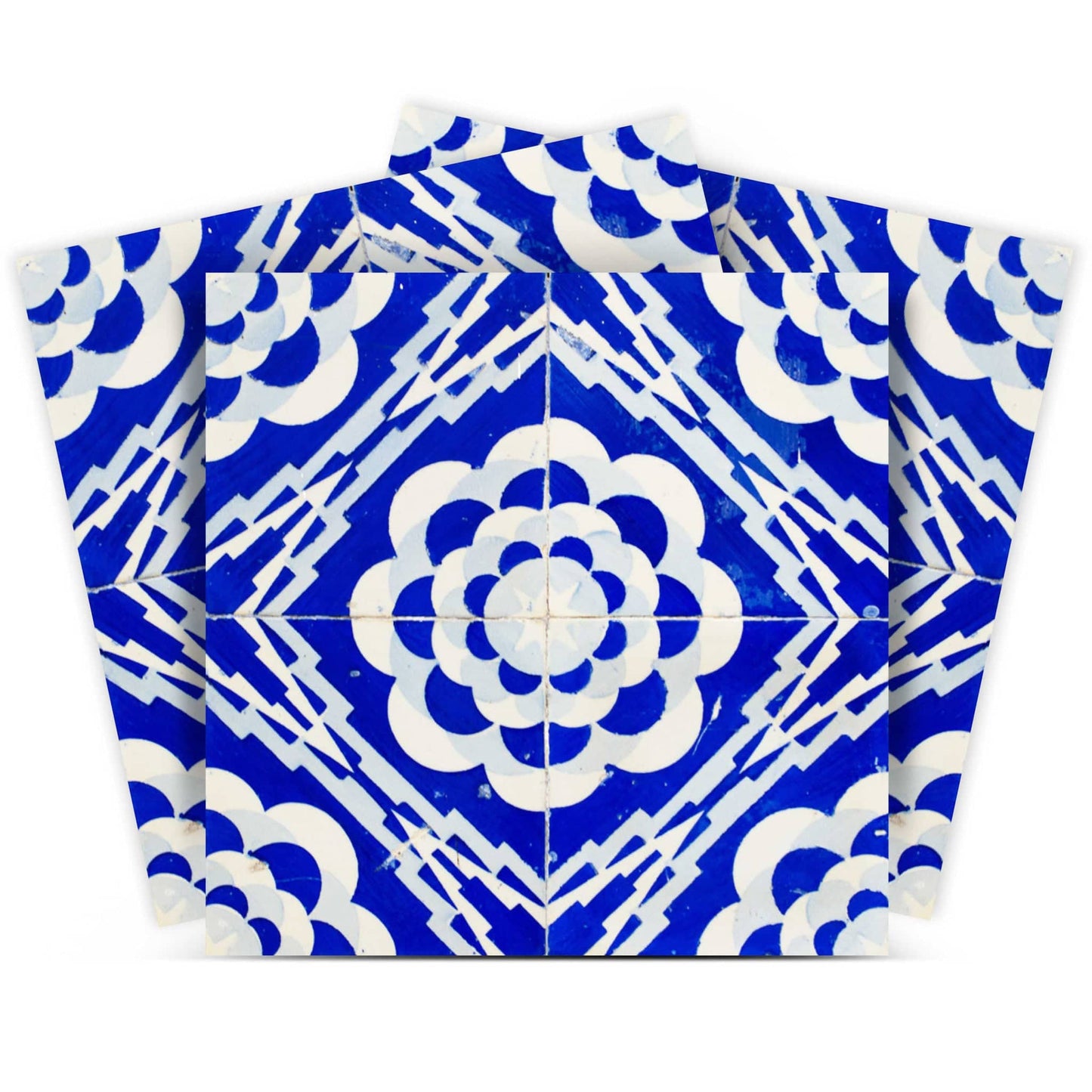 7" X 7" Blue And White Gerbera Peel And Stick Removable Tiles - Homeroots - Flyclothing LLC