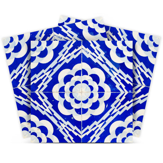 7" X 7" Blue And White Gerbera Peel And Stick Removable Tiles - Homeroots