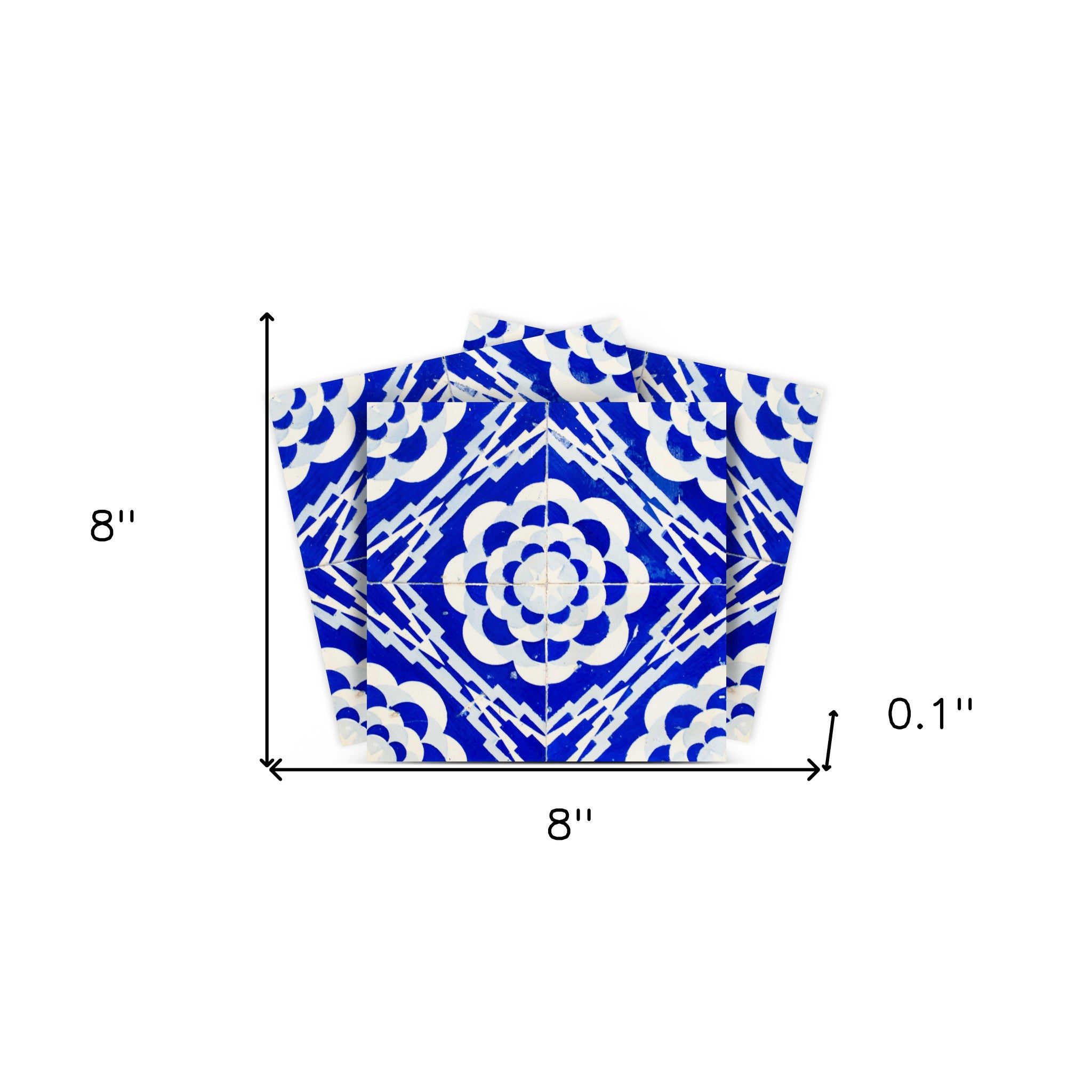 8" X 8" Blue And White Gerbera Peel And Stick Removable Tiles
