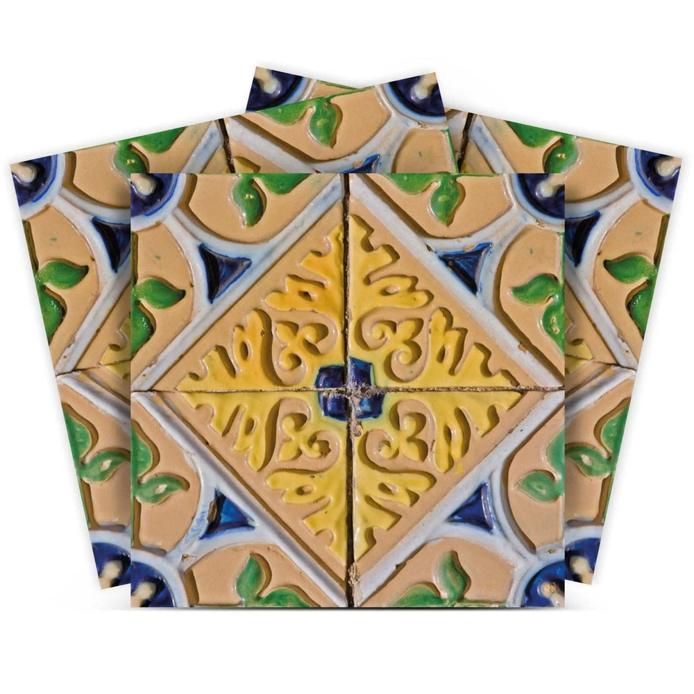 4" X 4" Yellow Blue Provence Peel And Stick Tiles - Homeroots