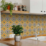 4" X 4" Yellow Blue Provence Peel And Stick Tiles - Homeroots - Flyclothing LLC