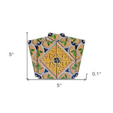 5" X 5" Yellow Blue Provence Peel and Stick Tiles Removable Tiles - Homeroots - Flyclothing LLC