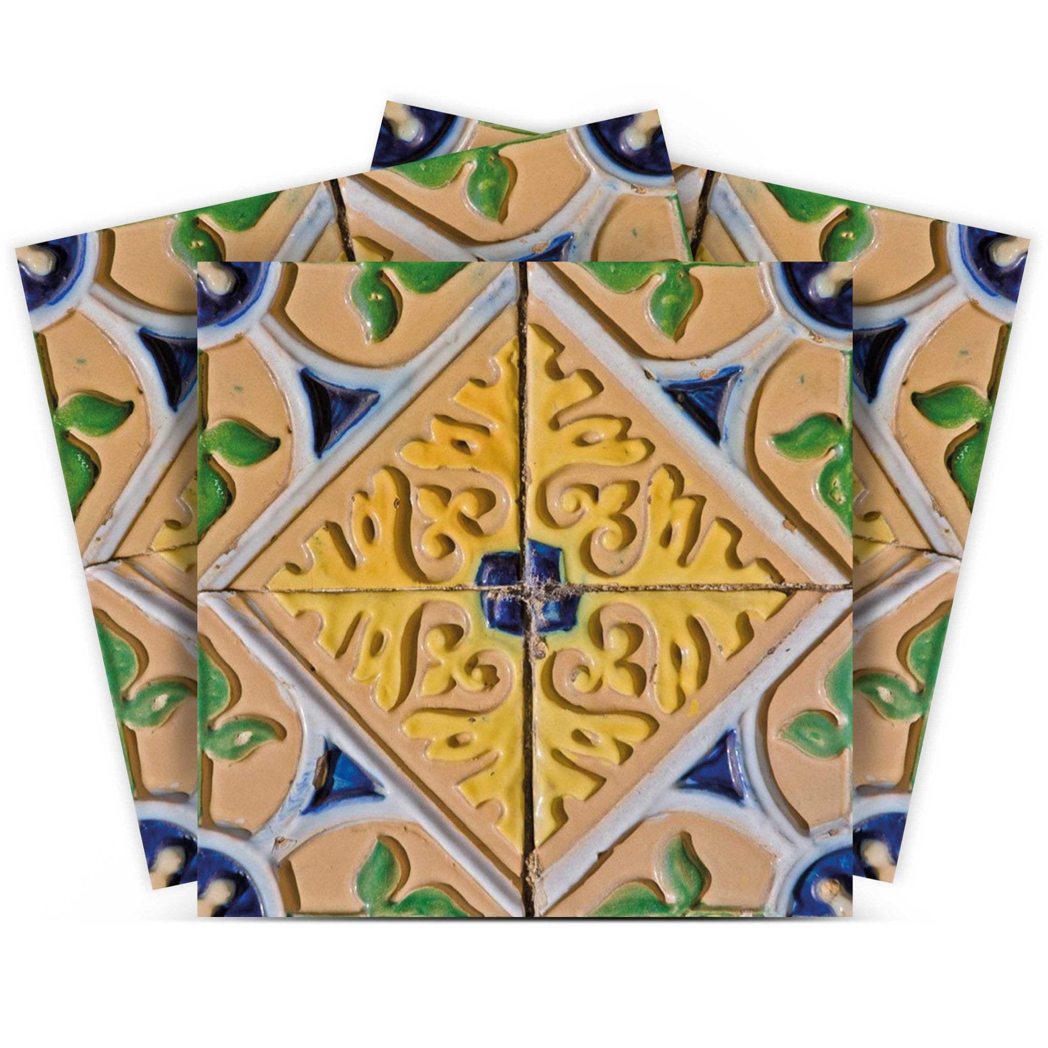 7" X 7" Yellow Blue Provence Peel and Stick Removable Tiles - Homeroots - Flyclothing LLC