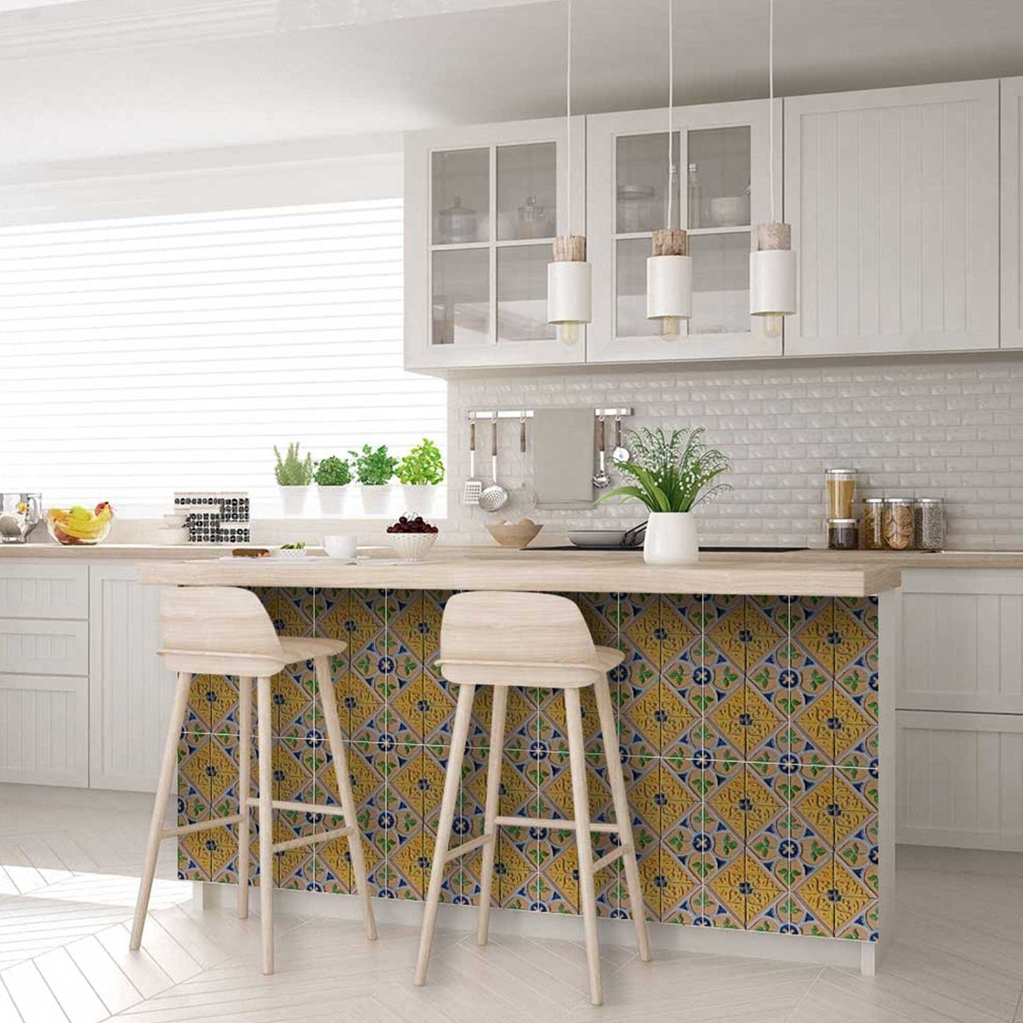 7" X 7" Yellow Blue Provence Peel and Stick Removable Tiles - Homeroots - Flyclothing LLC