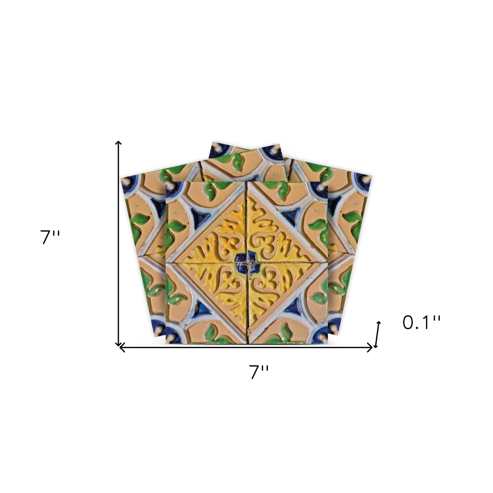 7" X 7" Yellow Blue Provence Peel and Stick Removable Tiles - Homeroots - Flyclothing LLC