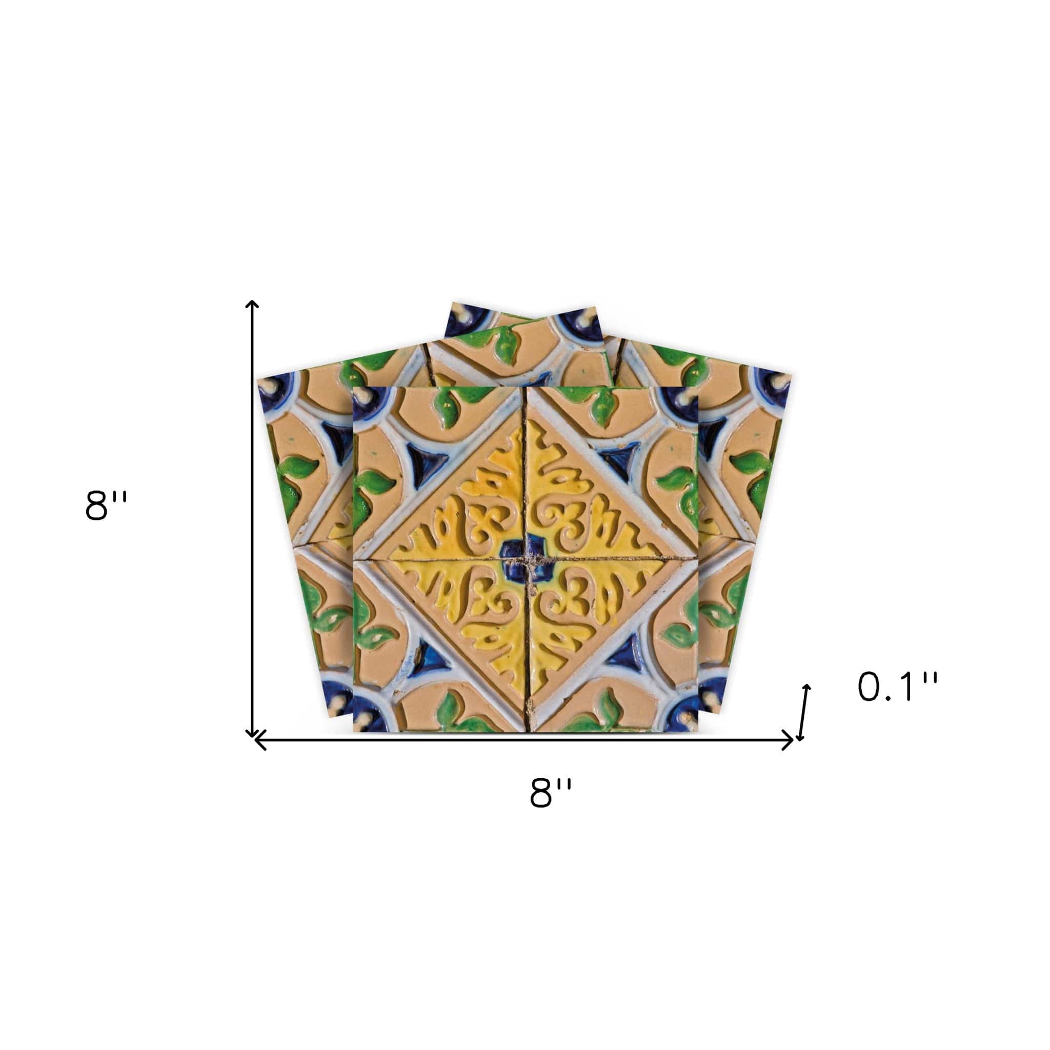 8" X 8" Yellow Blue Provence Peel and Stick Removable Tiles - Homeroots - Flyclothing LLC