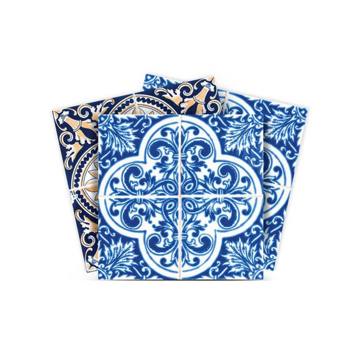 4" X 4" Blues and Crema Peel And Stick Removable Tiles - Homeroots - Flyclothing LLC