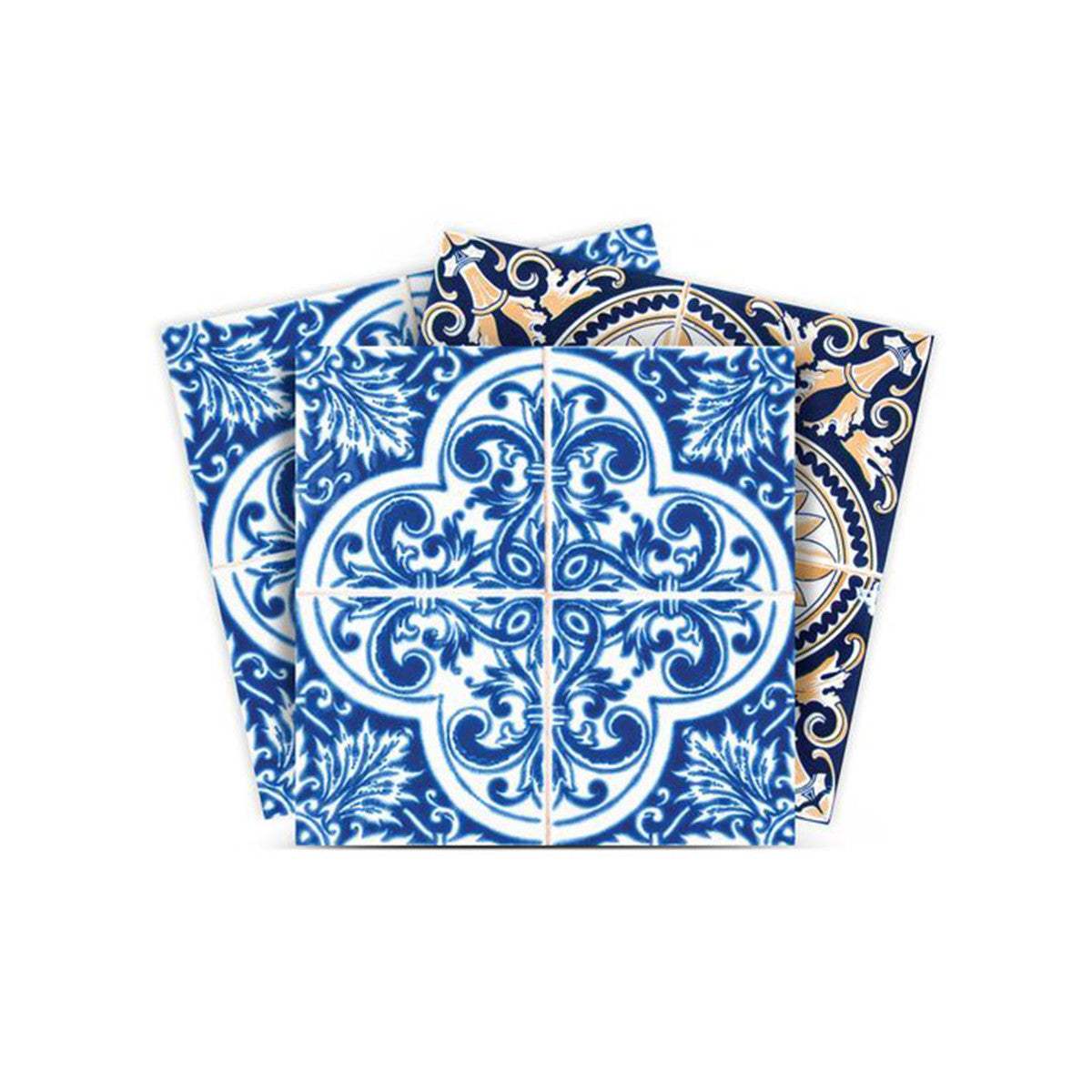 5" X 5" Blues and Crema Peel And Stick Removable Tiles - Homeroots - Flyclothing LLC