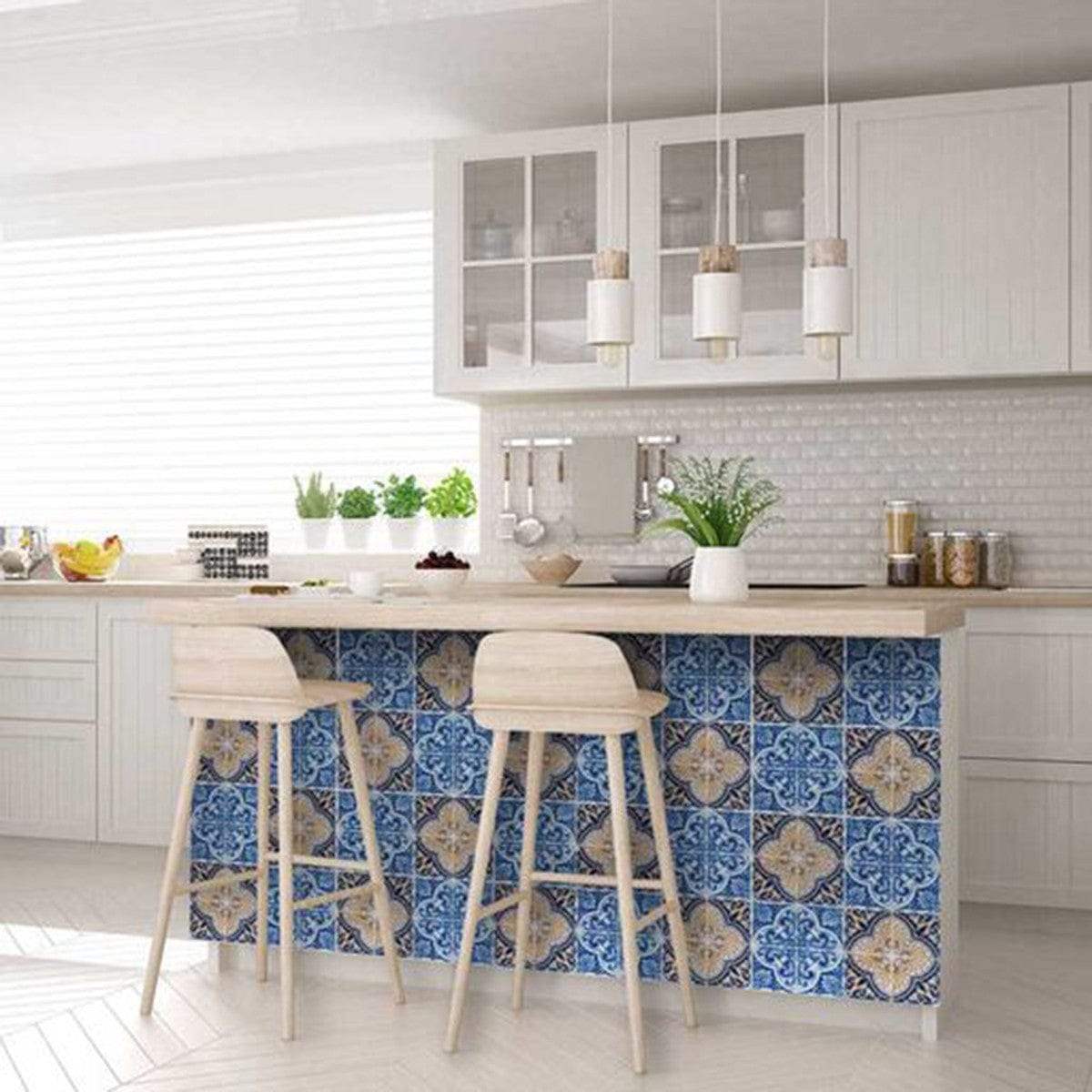 6" X 6" Blues and Crema Peel And Stick Removable Tiles - Homeroots - Flyclothing LLC