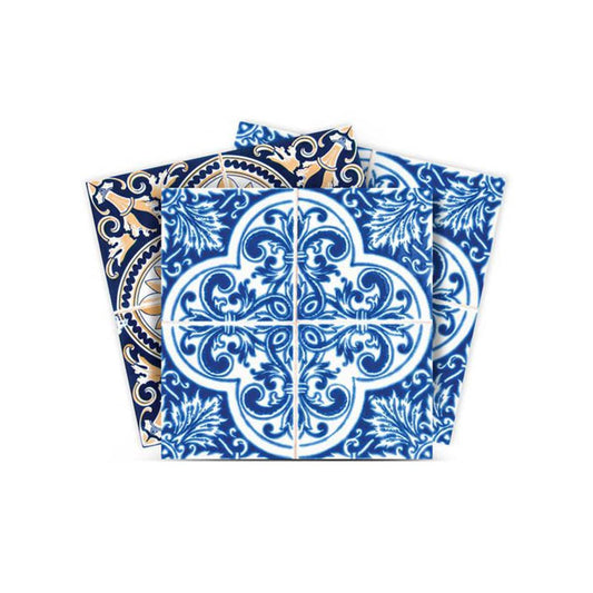 7" X 7" Blues and Crema Peel And Stick Removable Tiles - Homeroots