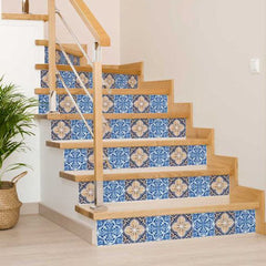 7" X 7" Blues and Crema Peel And Stick Removable Tiles - Homeroots