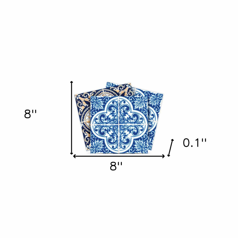 8" X 8" Blues and Crema Peel And Stick Removable Tiles - Homeroots