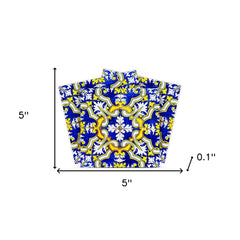 5" X 5" Blue and Yellow Links Peel And Stick Tiles