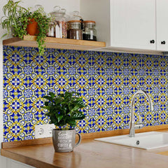 6" X 6" Blue and Yellow Links Peel And Stick Tiles - Homeroots