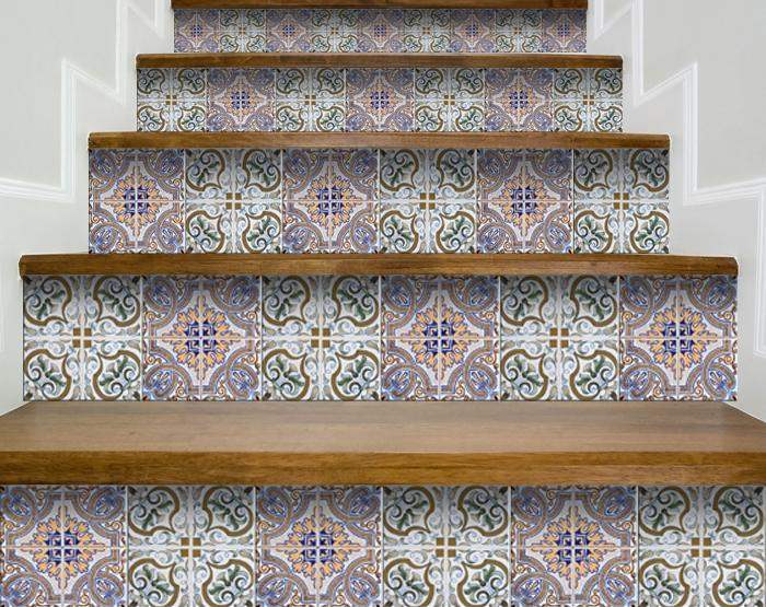 8" X 8" Muted Pastel Scroll Peel And Stick Tiles - Homeroots - Flyclothing LLC