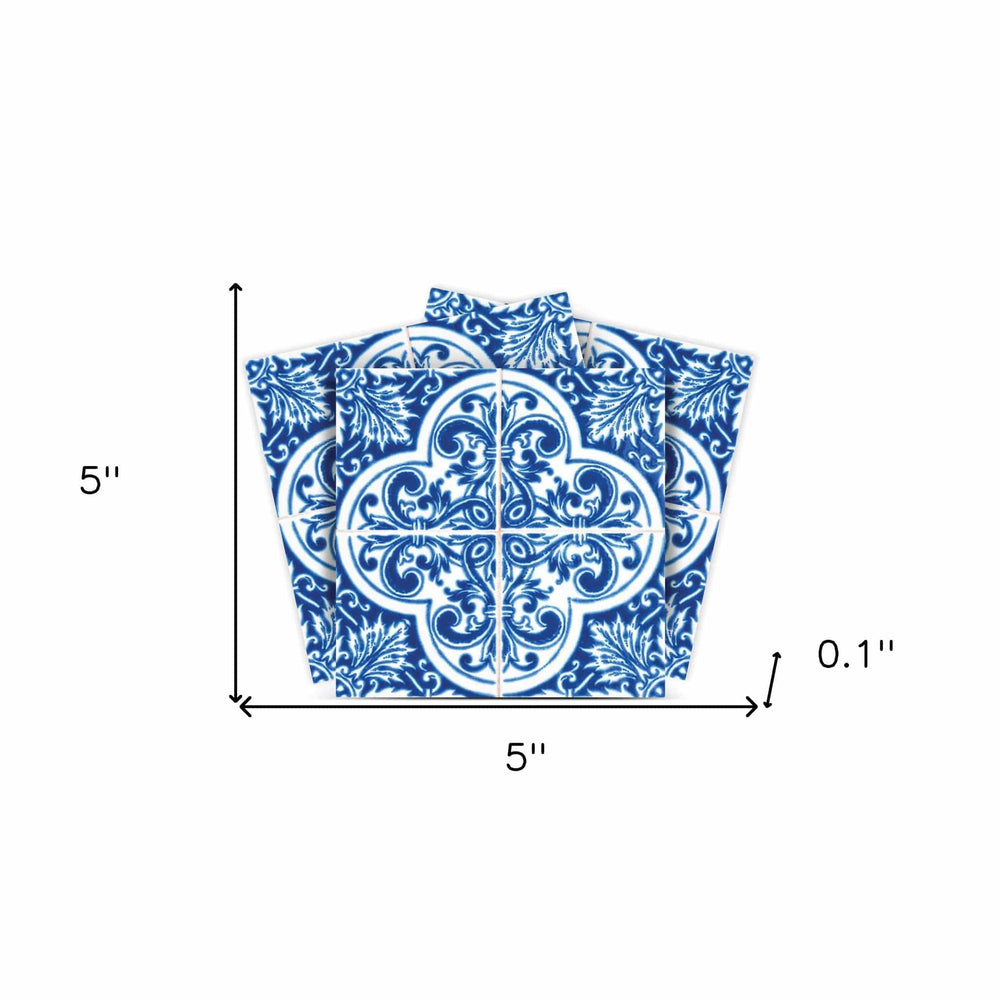 4" X 4" Blue and White Cross Peel And Stick Tiles - Homeroots - Flyclothing LLC