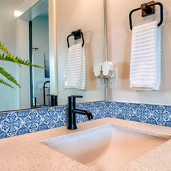 6" X 6" Blue and White Cross Peel And Stick Tiles - Homeroots