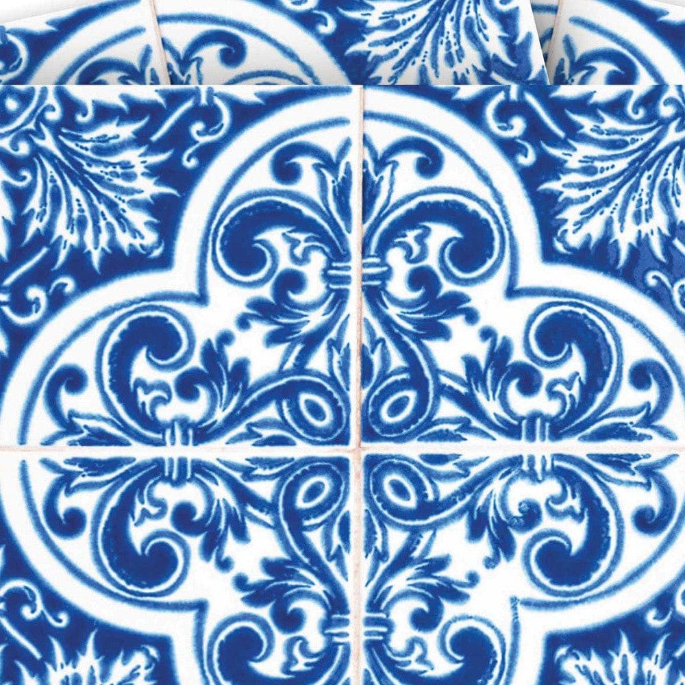 6" X 6" Blue and White Cross Peel And Stick Tiles - Homeroots