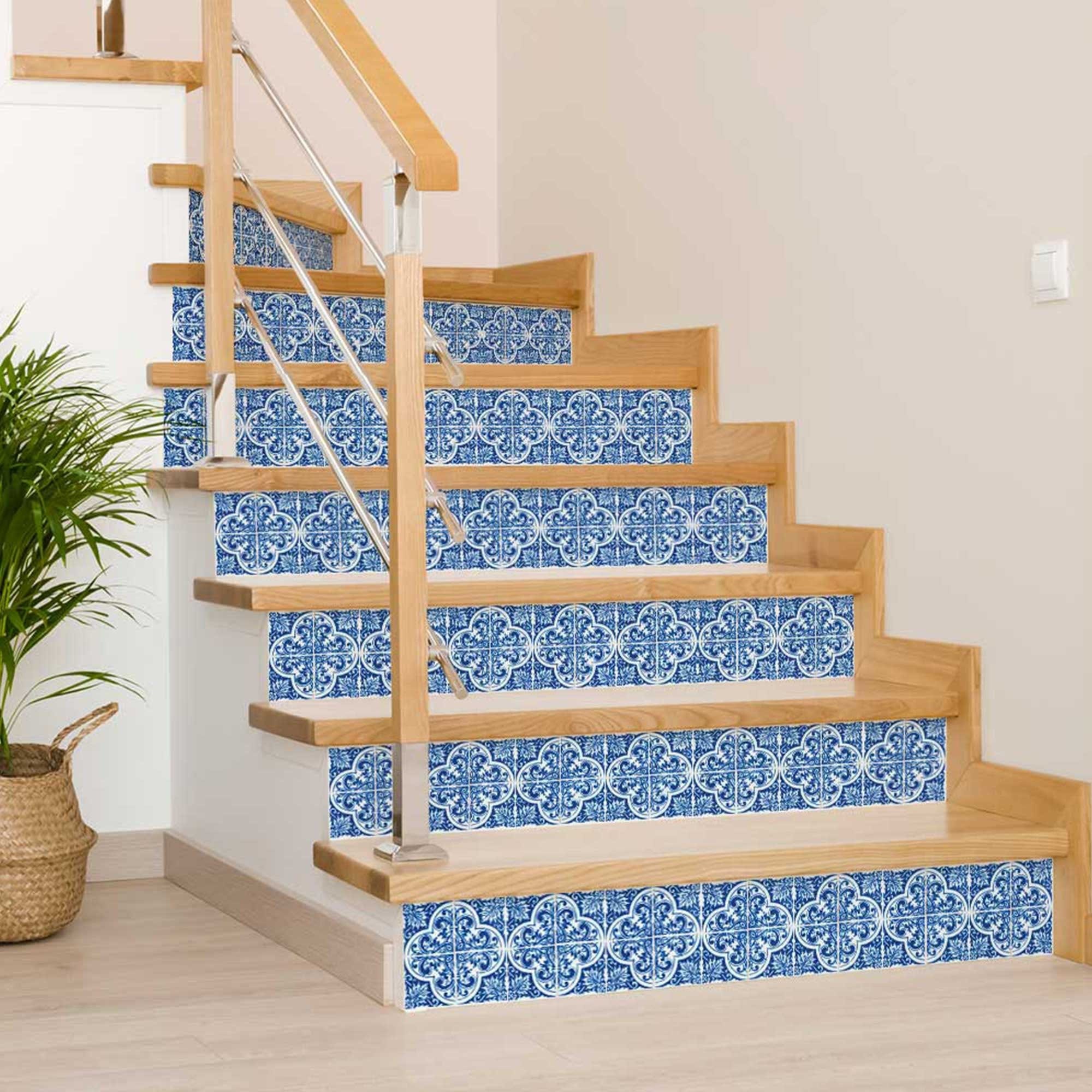 7" X 7" Blue and White Cross Peel And Stick Tiles - Homeroots - Flyclothing LLC