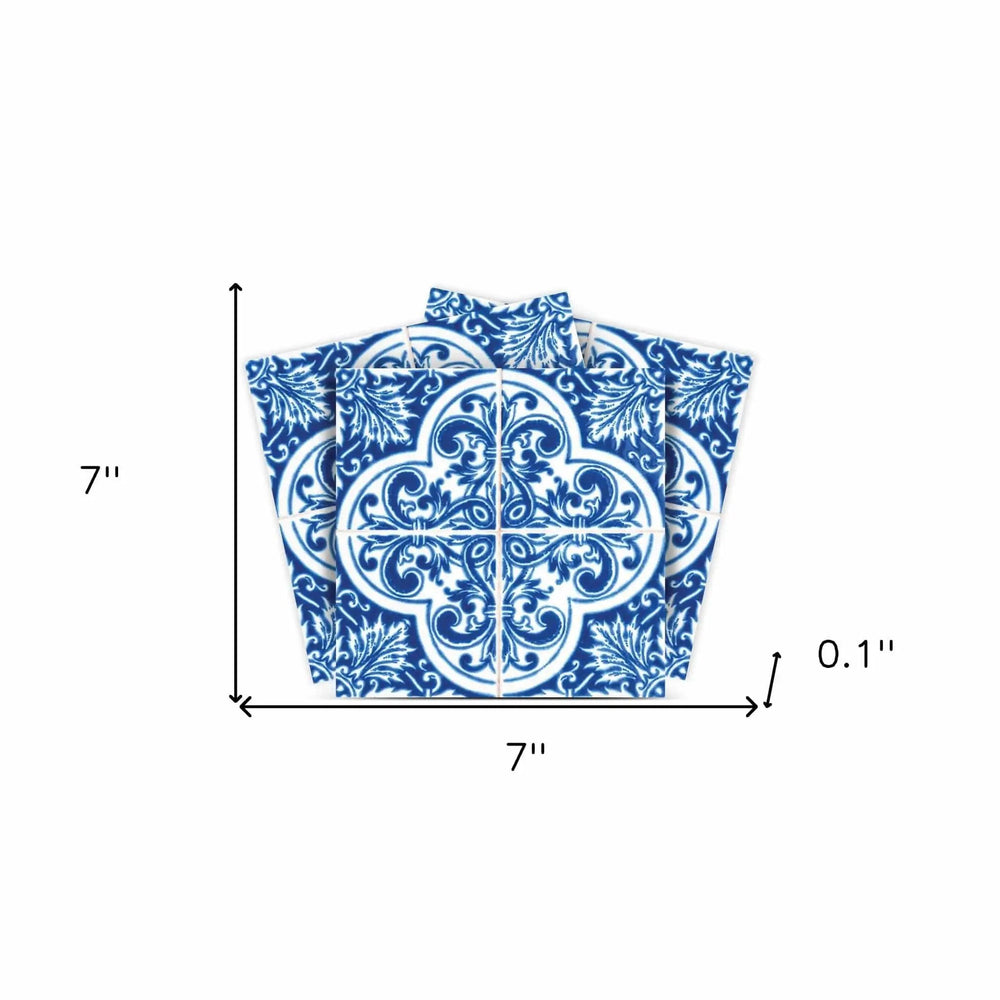 7" X 7" Blue and White Cross Peel And Stick Tiles - Homeroots - Flyclothing LLC