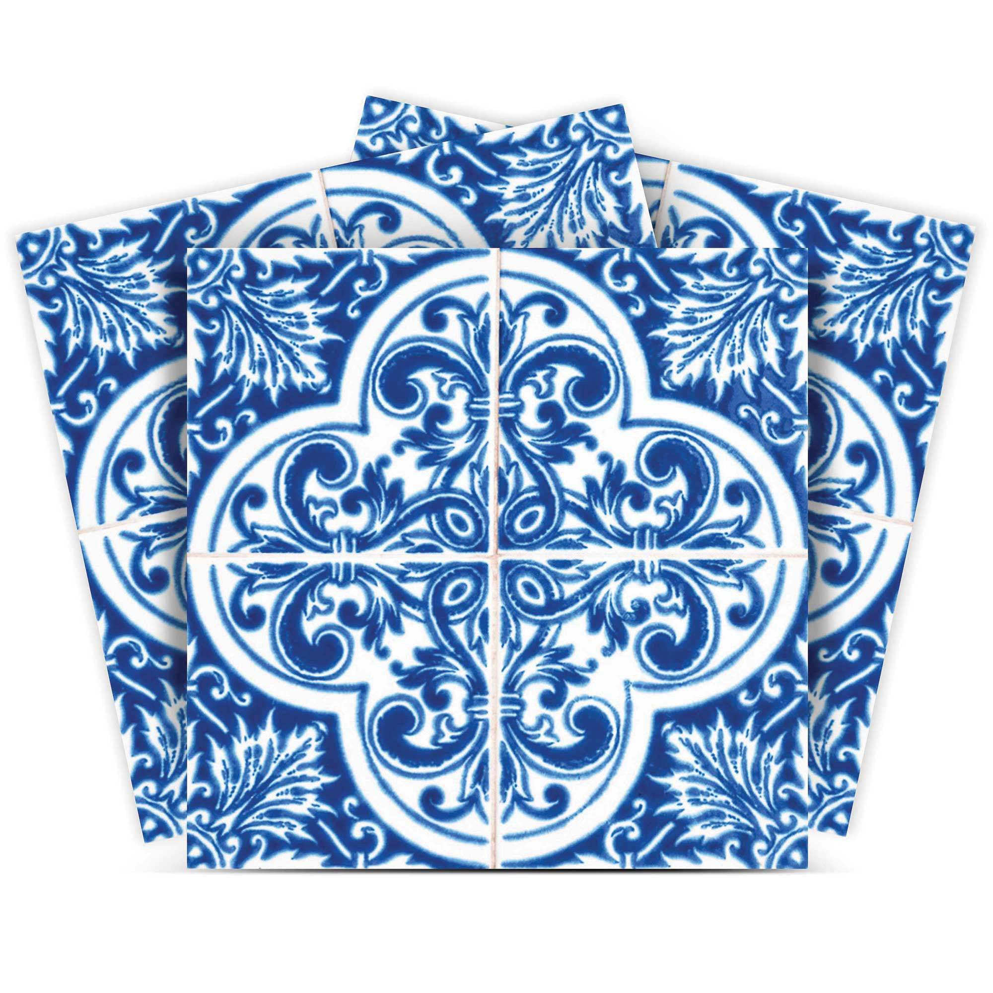 8" X 8" Blue and White Cross Peel And Stick Tiles - Homeroots - Flyclothing LLC