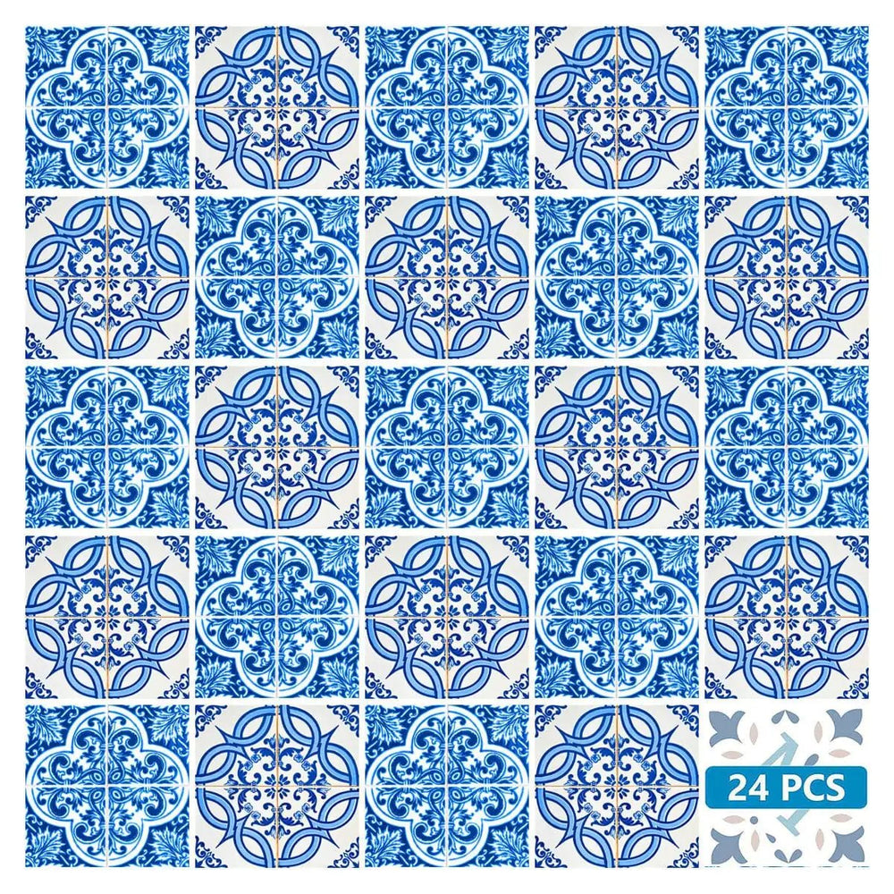 4" X 4" Blue and White Medi Peel And Stick Tiles - Homeroots - Flyclothing LLC