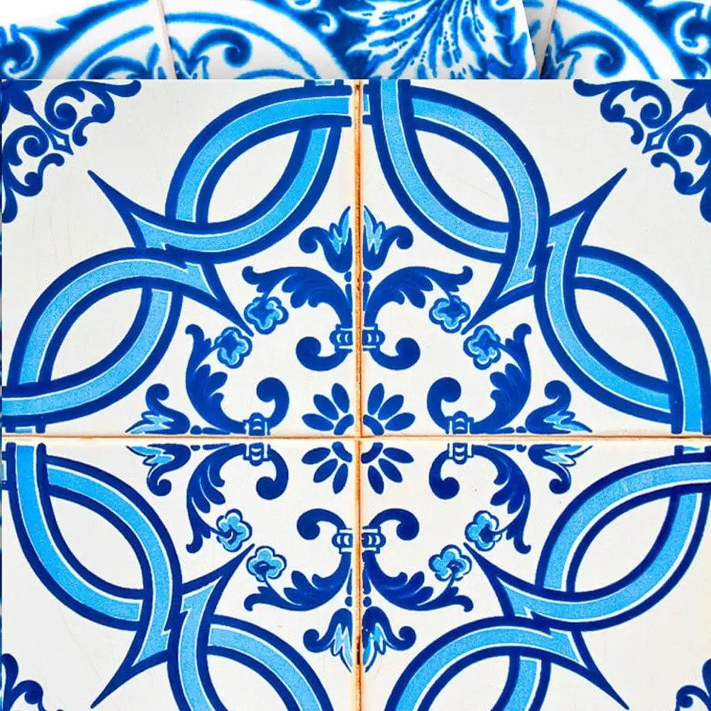4" X 4" Blue and White Medi Peel And Stick Tiles - Homeroots - Flyclothing LLC