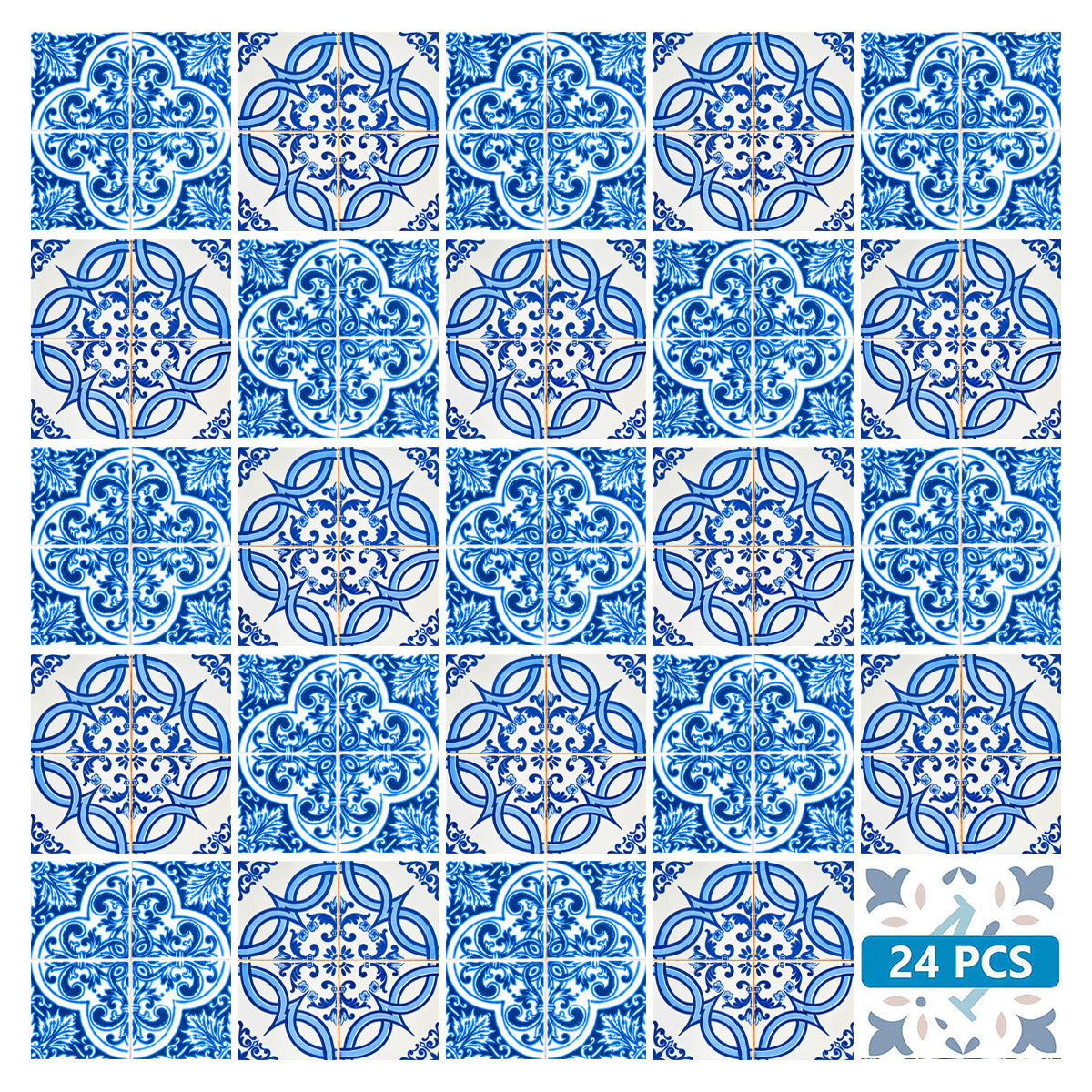 5" X 5" Blue and White Medi Peel And Stick Tiles