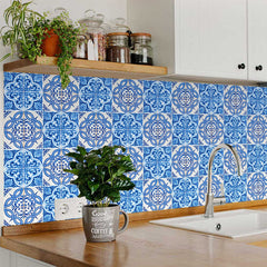 5" X 5" Blue and White Medi Peel And Stick Tiles - Homeroots