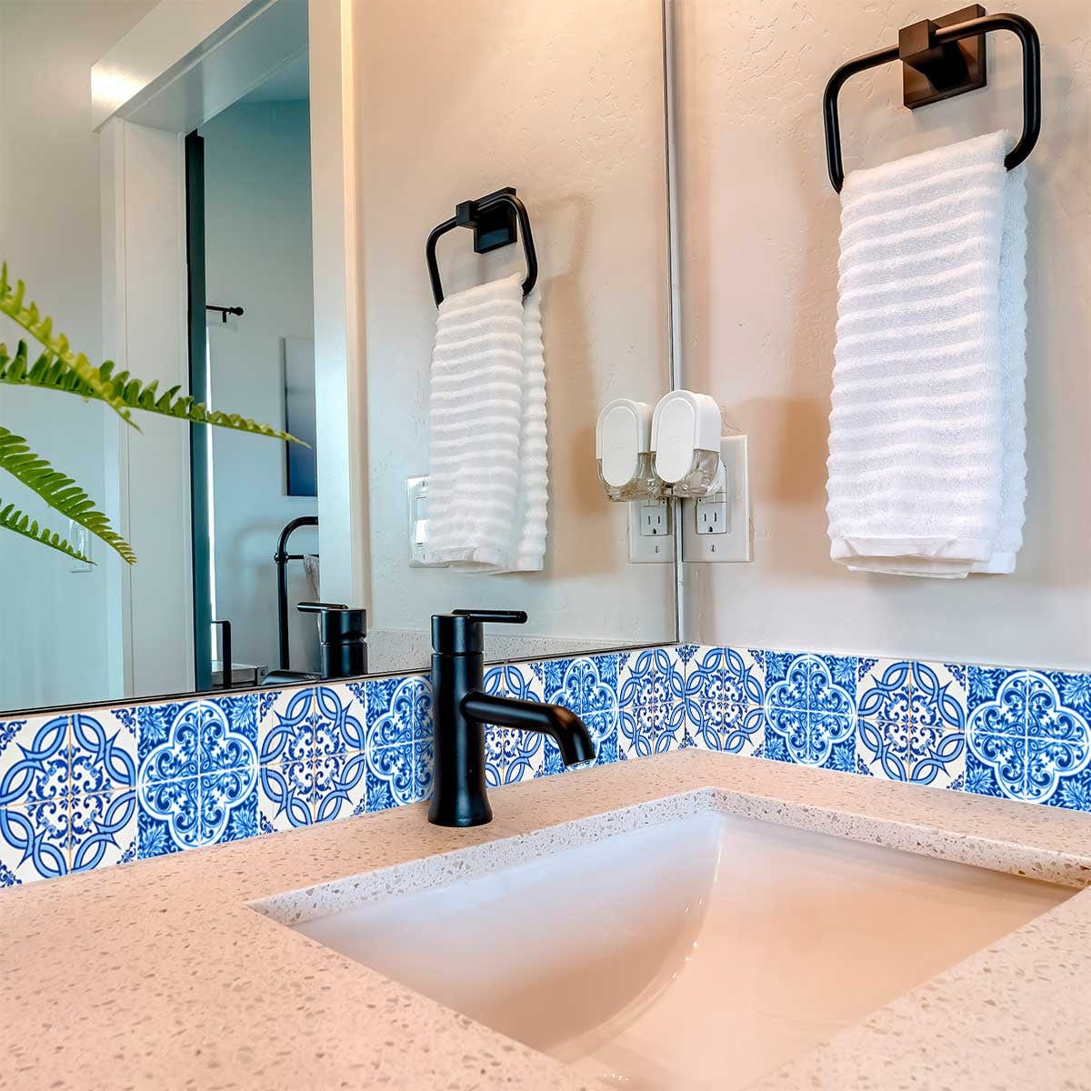 7" X 7" Blue and White Medi Peel And Stick Tiles - Homeroots - Flyclothing LLC